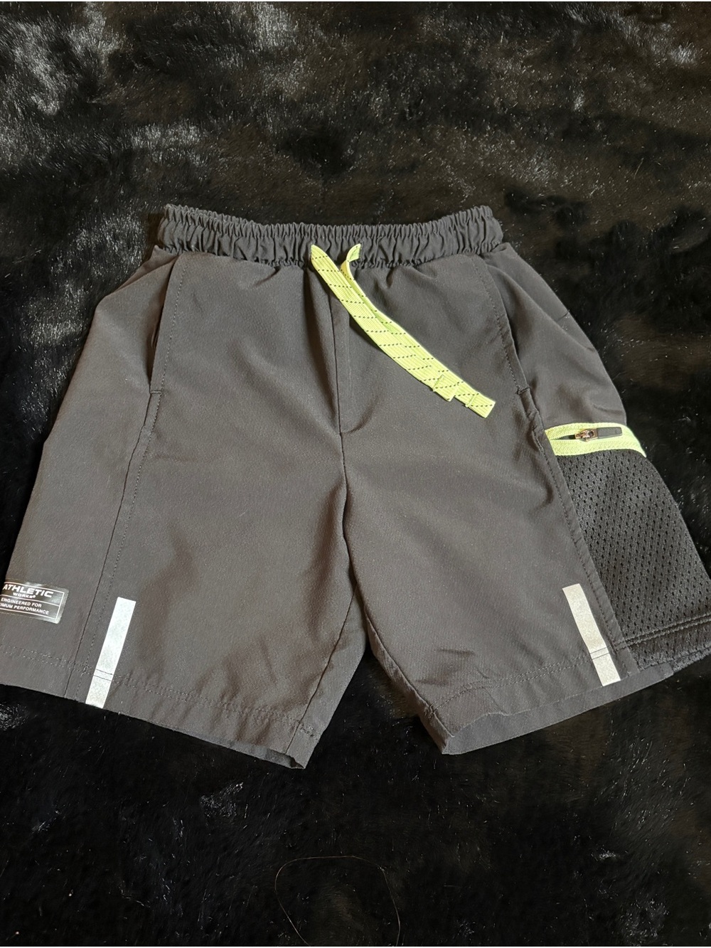Athletic Works Black Shorts with Neon Yellow Drawstring and Pocket Trim